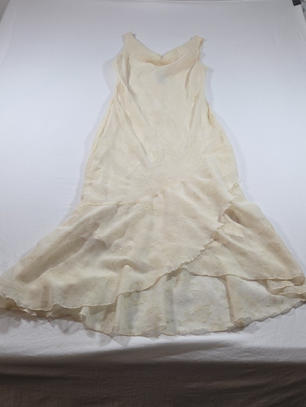 B. Smart Vintage Ivory Cowl-Neck Lace Maxi Dress USA Sleeveless Flowy Shimmery - Picture 7 of 12